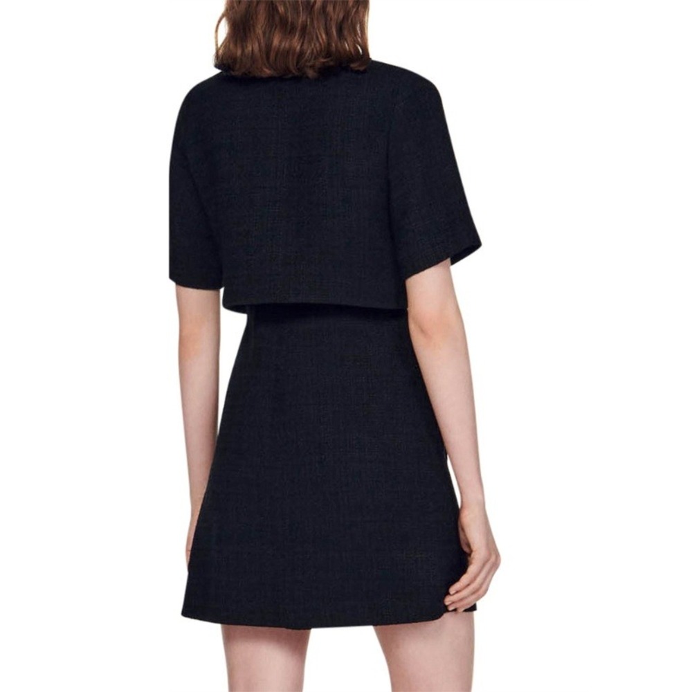 Sandro Manhattan Black Tweed Mini Dress SFPRO03142 Noir Sz 42 NEW - Picture 3 of 10